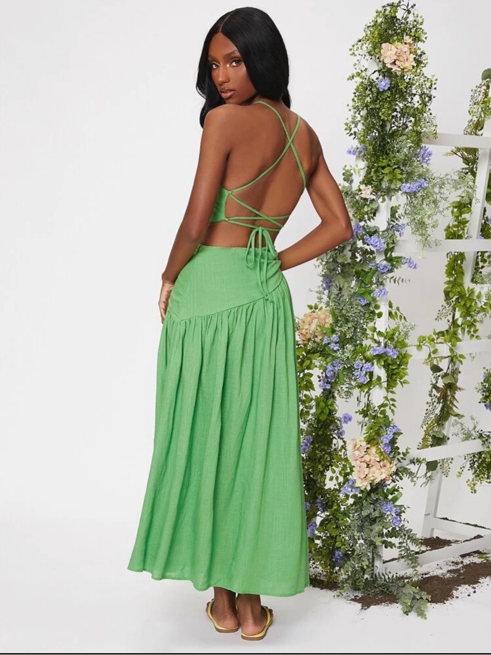 Asymmetrical Cutout Linen blend Midi Dress - Picture 3 of 7